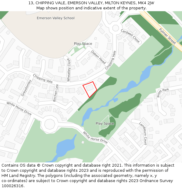 13, CHIPPING VALE, EMERSON VALLEY, MILTON KEYNES, MK4 2JW: Location map and indicative extent of plot