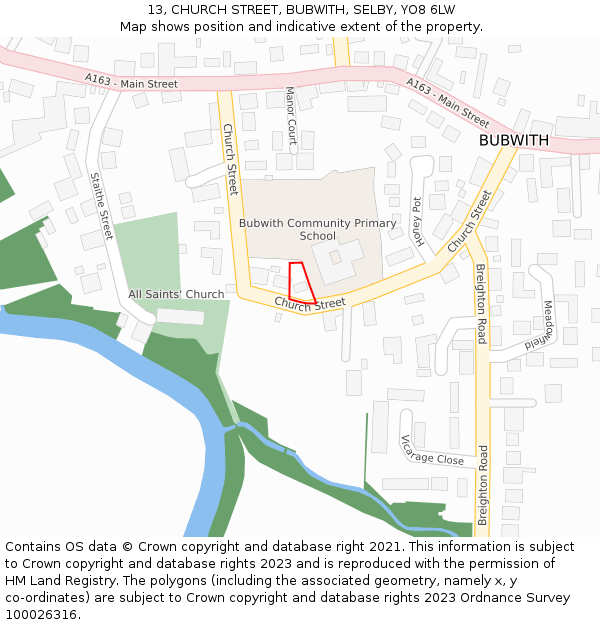 13, CHURCH STREET, BUBWITH, SELBY, YO8 6LW: Location map and indicative extent of plot
