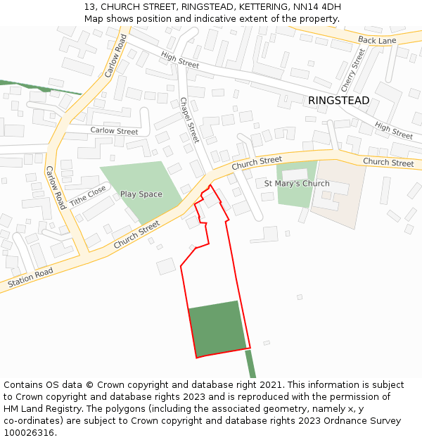 13, CHURCH STREET, RINGSTEAD, KETTERING, NN14 4DH: Location map and indicative extent of plot