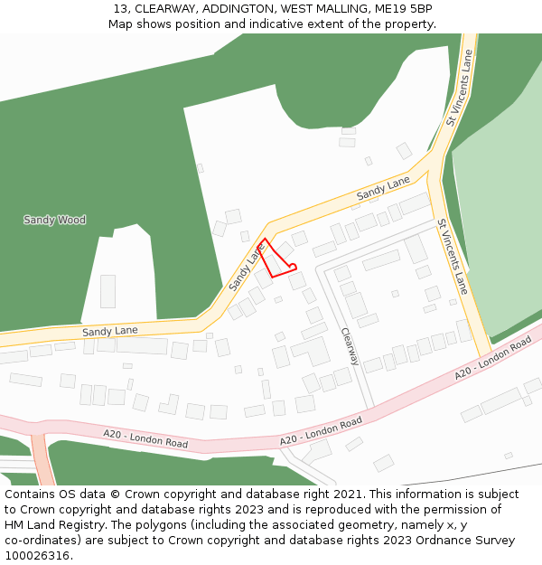 13, CLEARWAY, ADDINGTON, WEST MALLING, ME19 5BP: Location map and indicative extent of plot