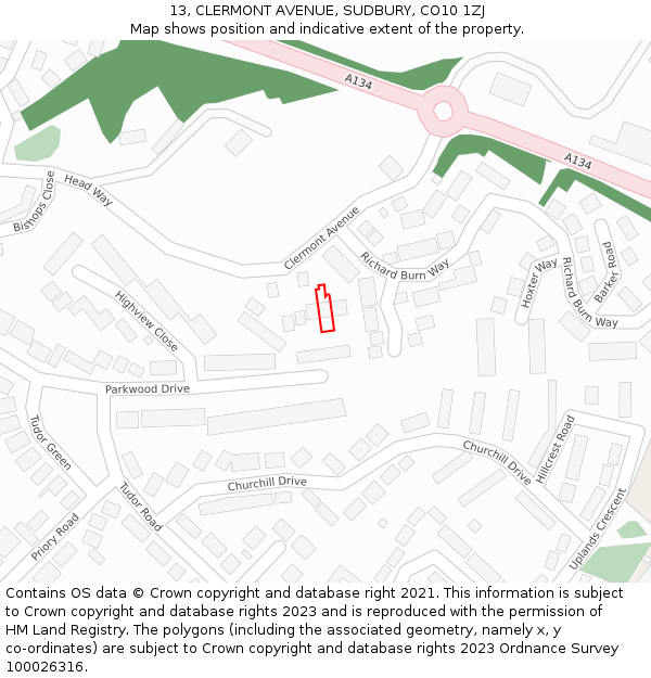 13, CLERMONT AVENUE, SUDBURY, CO10 1ZJ: Location map and indicative extent of plot