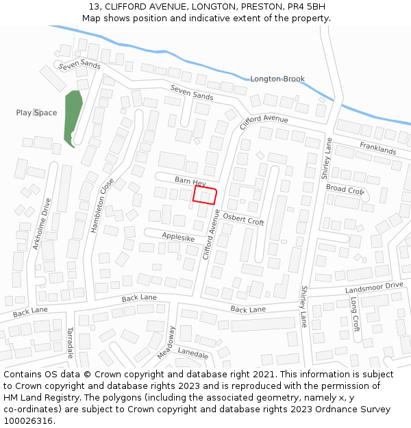 13, CLIFFORD AVENUE, LONGTON, PRESTON, PR4 5BH: Location map and indicative extent of plot