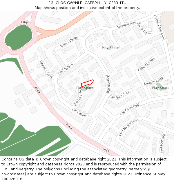 13, CLOS GWYNLE, CAERPHILLY, CF83 1TU: Location map and indicative extent of plot