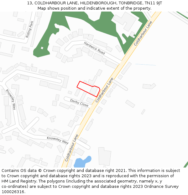13, COLDHARBOUR LANE, HILDENBOROUGH, TONBRIDGE, TN11 9JT: Location map and indicative extent of plot