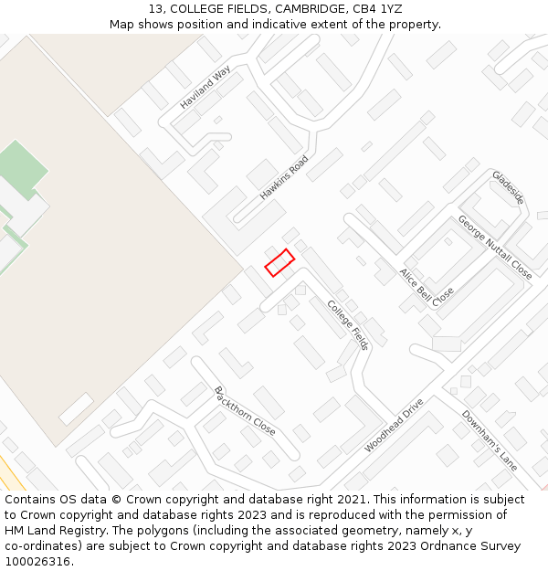 13, COLLEGE FIELDS, CAMBRIDGE, CB4 1YZ: Location map and indicative extent of plot