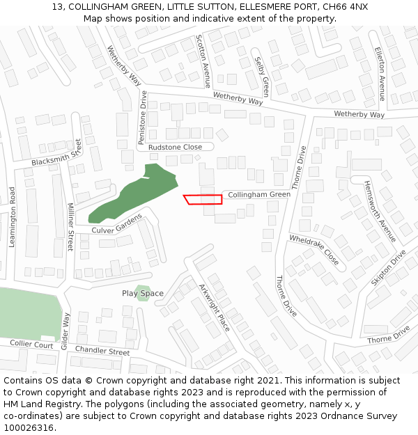 13, COLLINGHAM GREEN, LITTLE SUTTON, ELLESMERE PORT, CH66 4NX: Location map and indicative extent of plot