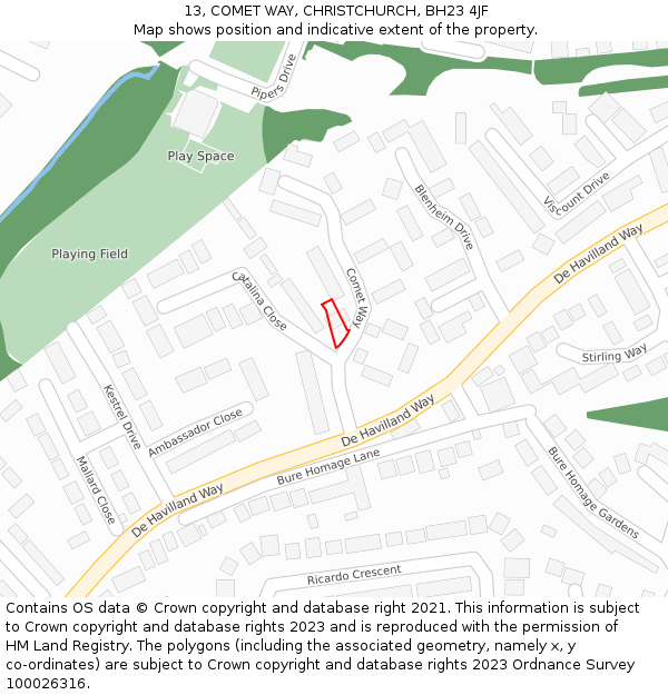 13, COMET WAY, CHRISTCHURCH, BH23 4JF: Location map and indicative extent of plot