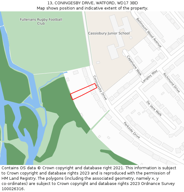13, CONINGESBY DRIVE, WATFORD, WD17 3BD: Location map and indicative extent of plot