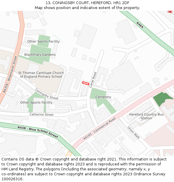 13, CONINGSBY COURT, HEREFORD, HR1 2DF: Location map and indicative extent of plot