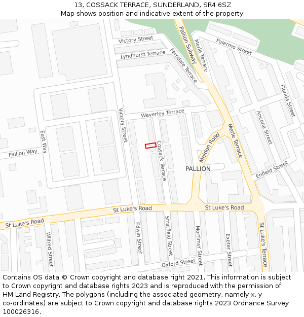 13, COSSACK TERRACE, SUNDERLAND, SR4 6SZ: Location map and indicative extent of plot