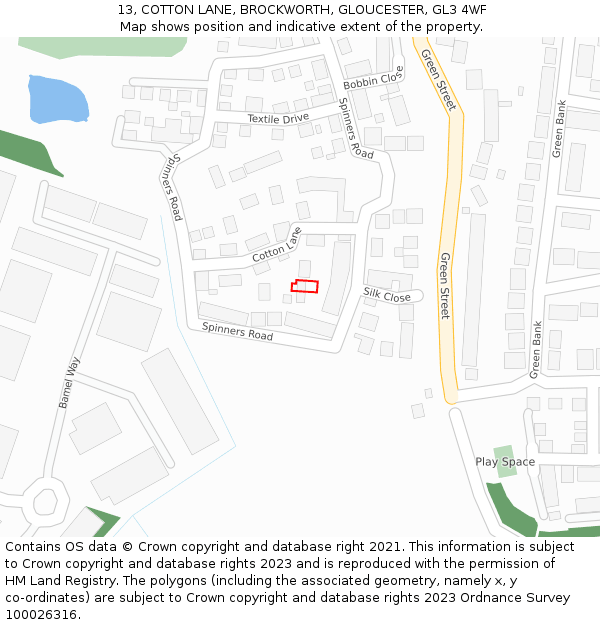 13, COTTON LANE, BROCKWORTH, GLOUCESTER, GL3 4WF: Location map and indicative extent of plot