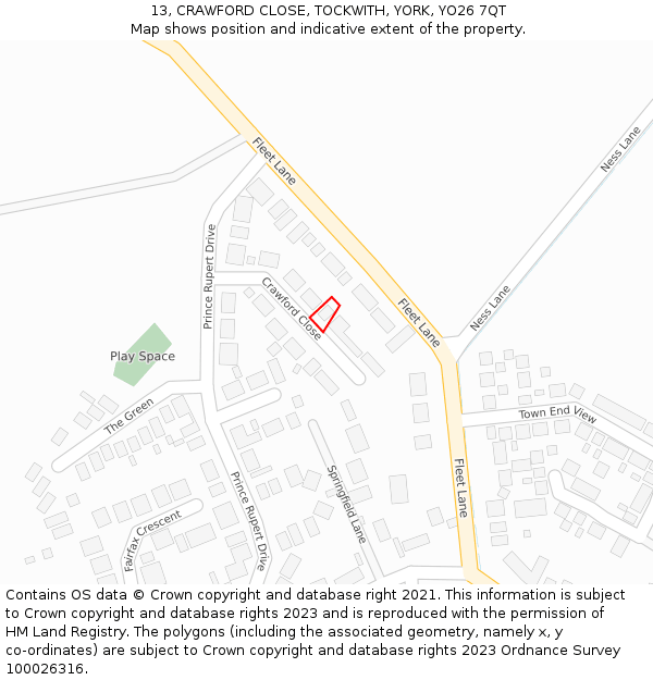 13, CRAWFORD CLOSE, TOCKWITH, YORK, YO26 7QT: Location map and indicative extent of plot