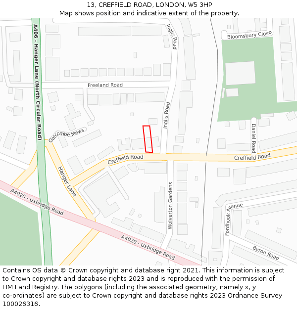 13, CREFFIELD ROAD, LONDON, W5 3HP: Location map and indicative extent of plot