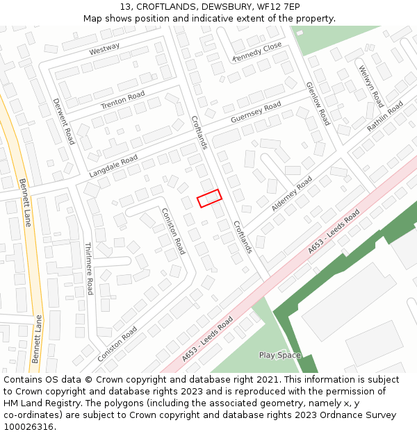 13, CROFTLANDS, DEWSBURY, WF12 7EP: Location map and indicative extent of plot