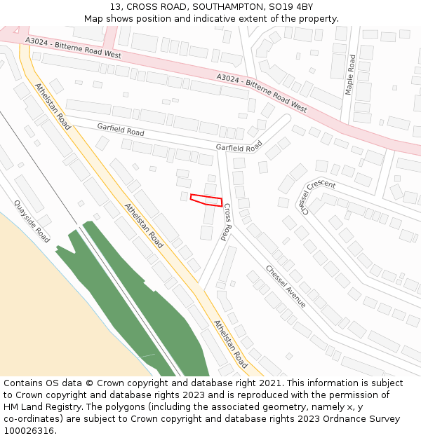13, CROSS ROAD, SOUTHAMPTON, SO19 4BY: Location map and indicative extent of plot