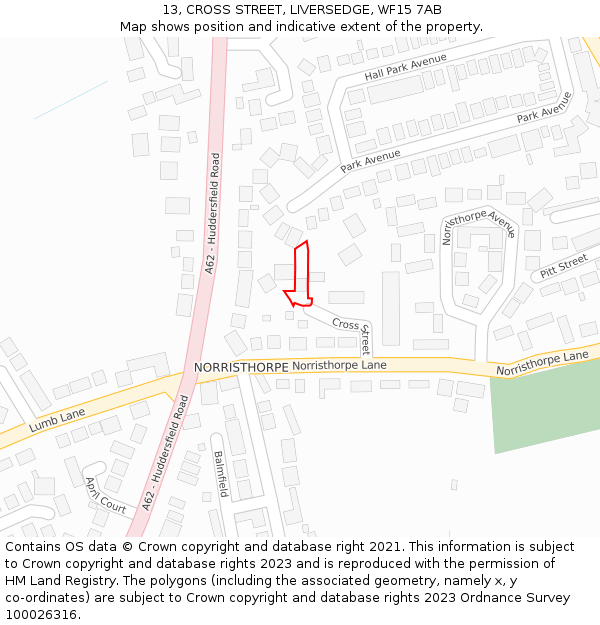 13, CROSS STREET, LIVERSEDGE, WF15 7AB: Location map and indicative extent of plot