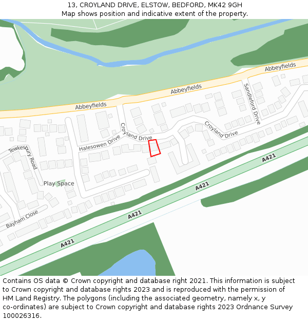 13, CROYLAND DRIVE, ELSTOW, BEDFORD, MK42 9GH: Location map and indicative extent of plot