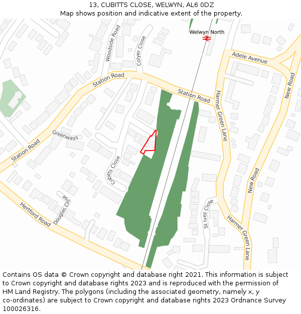 13, CUBITTS CLOSE, WELWYN, AL6 0DZ: Location map and indicative extent of plot