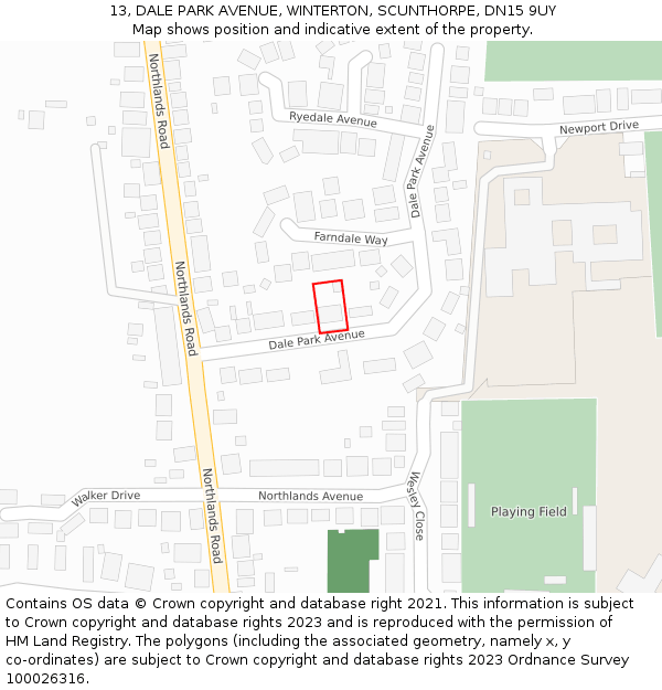 13, DALE PARK AVENUE, WINTERTON, SCUNTHORPE, DN15 9UY: Location map and indicative extent of plot