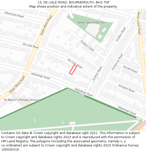 13, DE LISLE ROAD, BOURNEMOUTH, BH3 7NF: Location map and indicative extent of plot