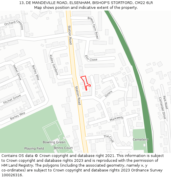 13, DE MANDEVILLE ROAD, ELSENHAM, BISHOP'S STORTFORD, CM22 6LR: Location map and indicative extent of plot