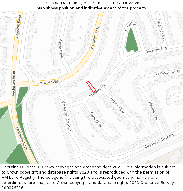 13, DOVEDALE RISE, ALLESTREE, DERBY, DE22 2RF: Location map and indicative extent of plot