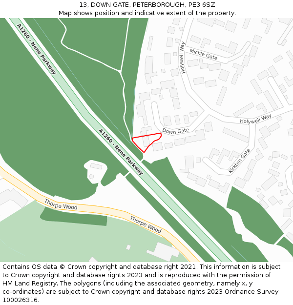 13, DOWN GATE, PETERBOROUGH, PE3 6SZ: Location map and indicative extent of plot
