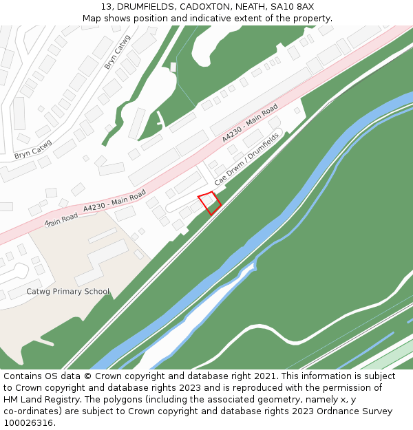 13, DRUMFIELDS, CADOXTON, NEATH, SA10 8AX: Location map and indicative extent of plot