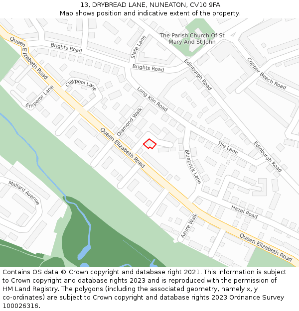 13, DRYBREAD LANE, NUNEATON, CV10 9FA: Location map and indicative extent of plot