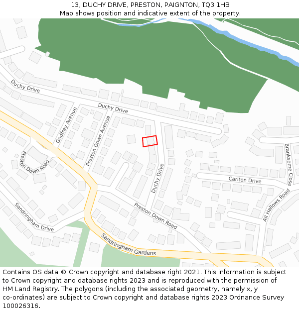 13, DUCHY DRIVE, PRESTON, PAIGNTON, TQ3 1HB: Location map and indicative extent of plot