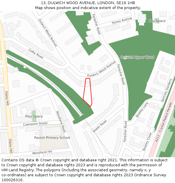 13, DULWICH WOOD AVENUE, LONDON, SE19 1HB: Location map and indicative extent of plot