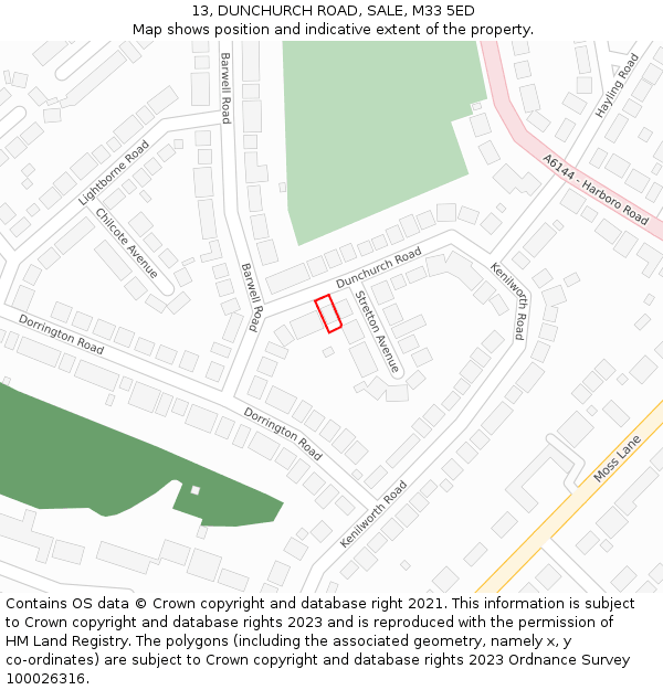 13, DUNCHURCH ROAD, SALE, M33 5ED: Location map and indicative extent of plot