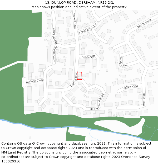 13, DUNLOP ROAD, DEREHAM, NR19 2XL: Location map and indicative extent of plot