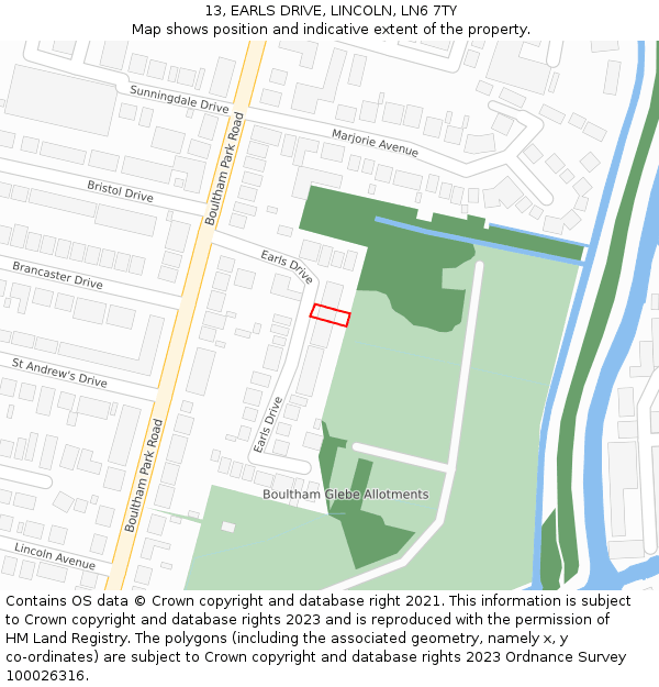 13, EARLS DRIVE, LINCOLN, LN6 7TY: Location map and indicative extent of plot