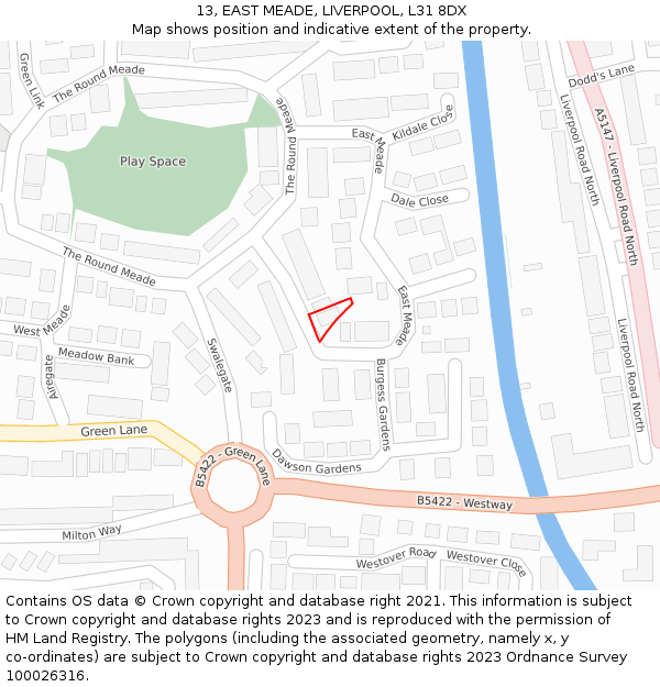 13, EAST MEADE, LIVERPOOL, L31 8DX: Location map and indicative extent of plot