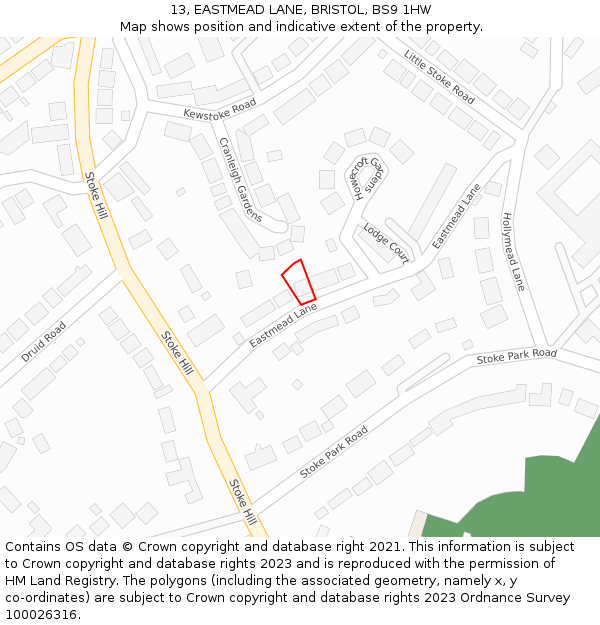 13, EASTMEAD LANE, BRISTOL, BS9 1HW: Location map and indicative extent of plot