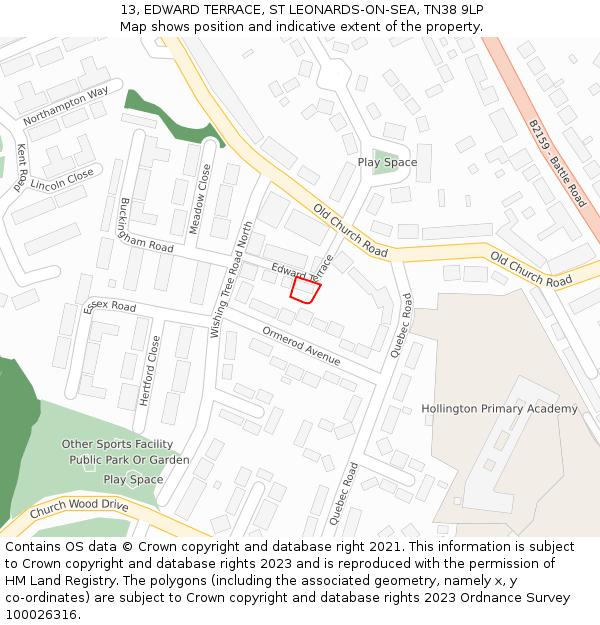 13, EDWARD TERRACE, ST LEONARDS-ON-SEA, TN38 9LP: Location map and indicative extent of plot