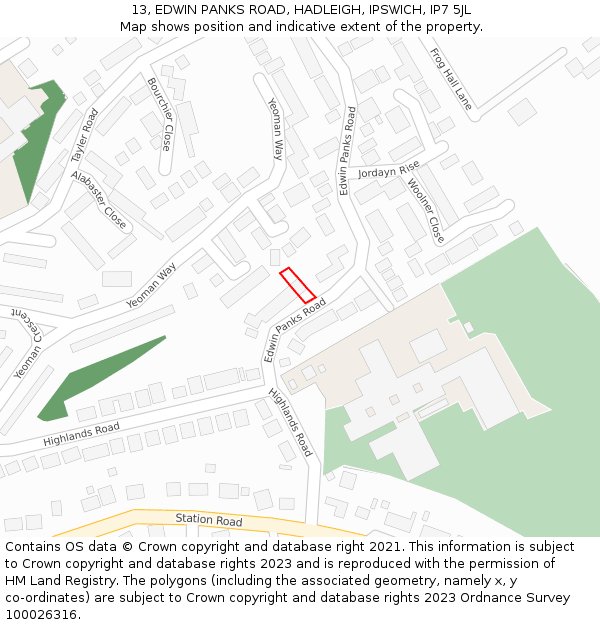 13, EDWIN PANKS ROAD, HADLEIGH, IPSWICH, IP7 5JL: Location map and indicative extent of plot