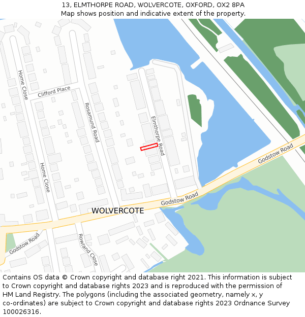 13, ELMTHORPE ROAD, WOLVERCOTE, OXFORD, OX2 8PA: Location map and indicative extent of plot