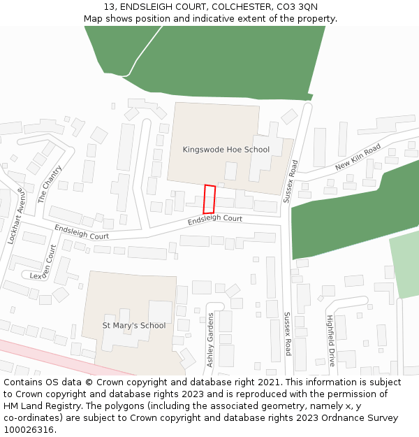 13, ENDSLEIGH COURT, COLCHESTER, CO3 3QN: Location map and indicative extent of plot