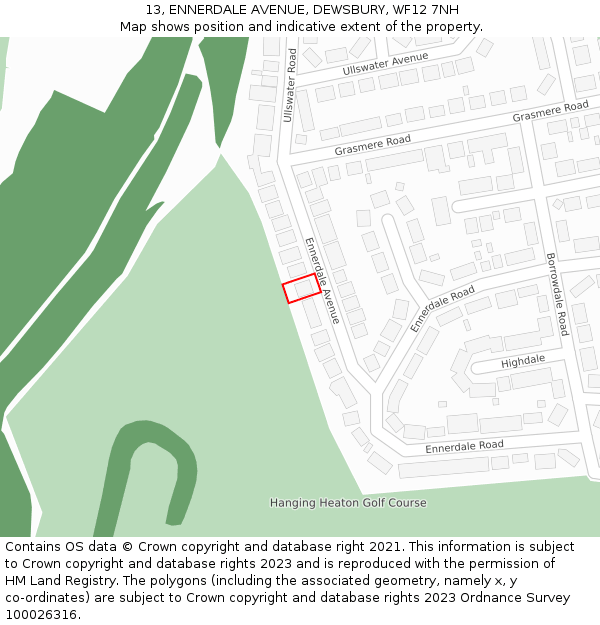 13, ENNERDALE AVENUE, DEWSBURY, WF12 7NH: Location map and indicative extent of plot