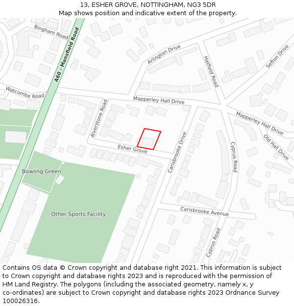 13, ESHER GROVE, NOTTINGHAM, NG3 5DR: Location map and indicative extent of plot