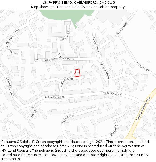 13, FAIRFAX MEAD, CHELMSFORD, CM2 6UG: Location map and indicative extent of plot