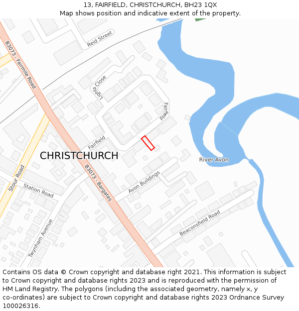 13, FAIRFIELD, CHRISTCHURCH, BH23 1QX: Location map and indicative extent of plot