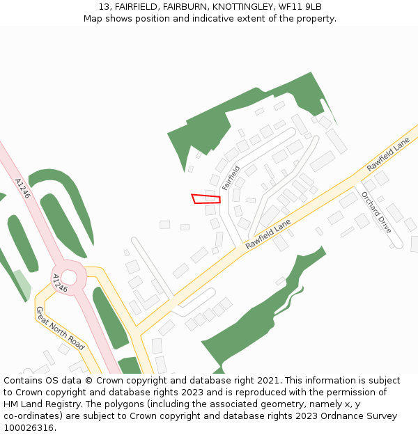13, FAIRFIELD, FAIRBURN, KNOTTINGLEY, WF11 9LB: Location map and indicative extent of plot