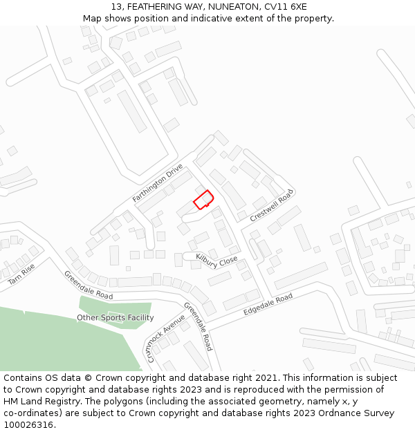 13, FEATHERING WAY, NUNEATON, CV11 6XE: Location map and indicative extent of plot