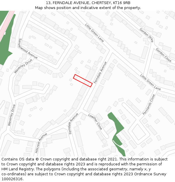 13, FERNDALE AVENUE, CHERTSEY, KT16 9RB: Location map and indicative extent of plot
