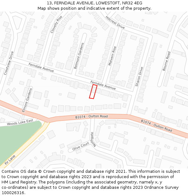 13, FERNDALE AVENUE, LOWESTOFT, NR32 4EG: Location map and indicative extent of plot