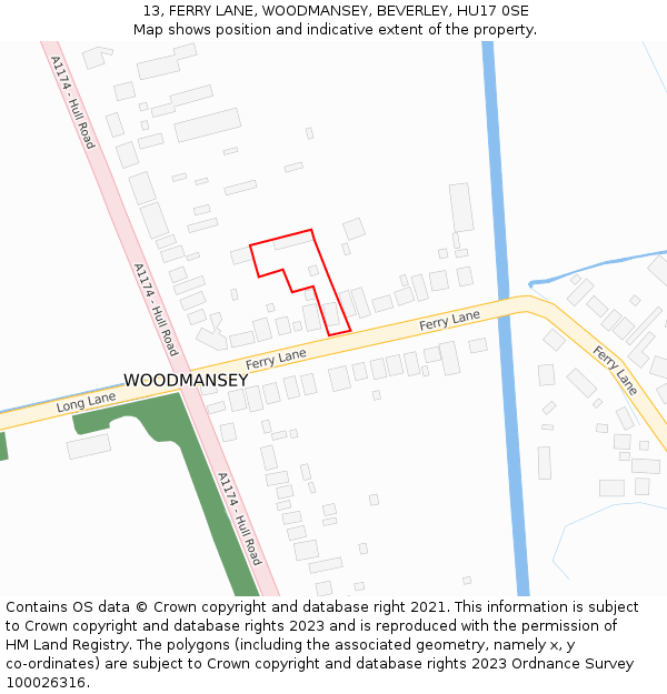 13, FERRY LANE, WOODMANSEY, BEVERLEY, HU17 0SE: Location map and indicative extent of plot