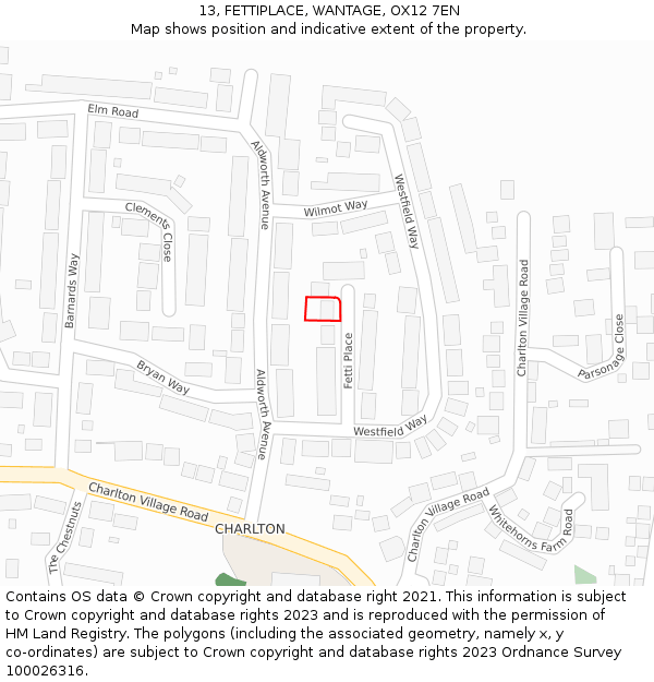 13, FETTIPLACE, WANTAGE, OX12 7EN: Location map and indicative extent of plot